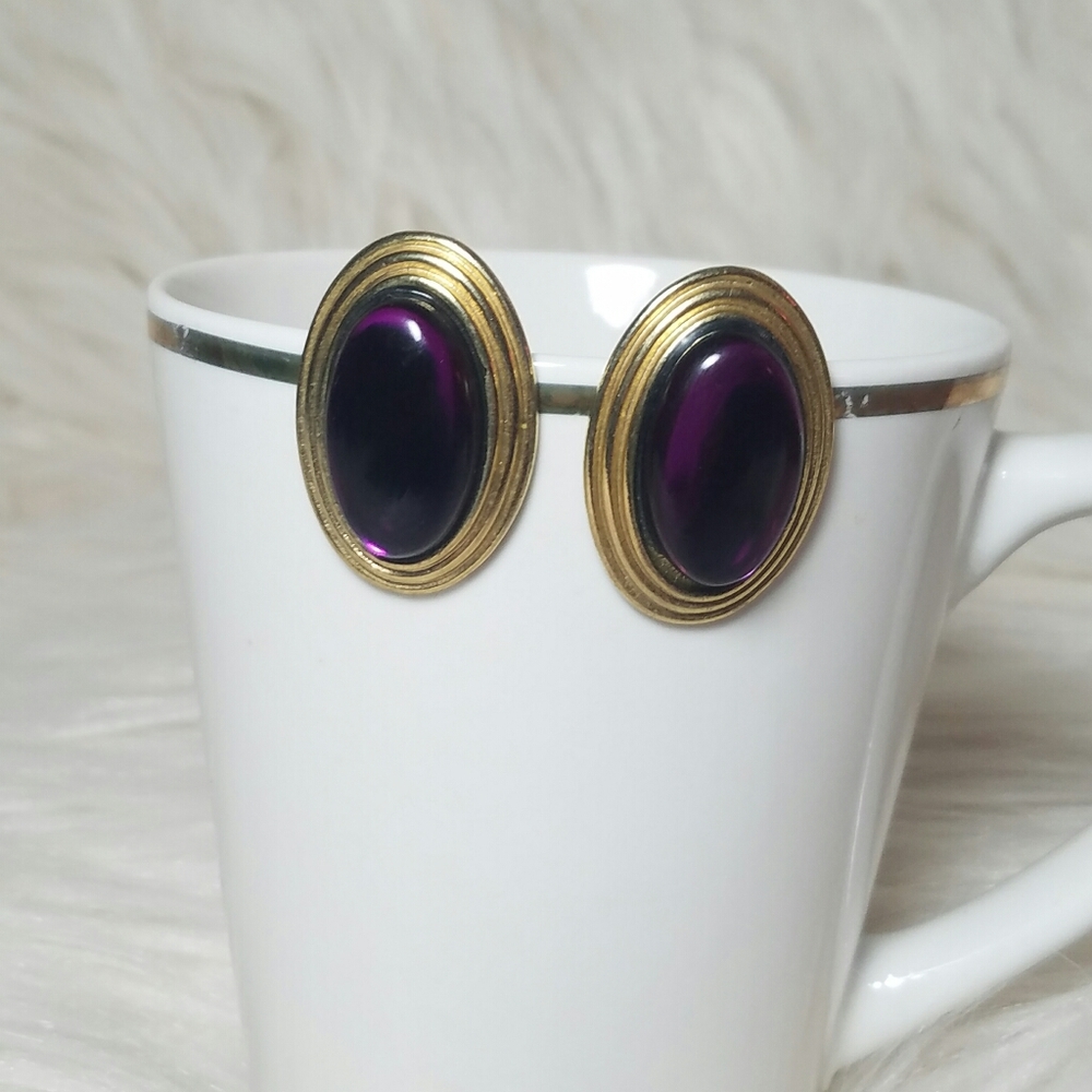 3 for$15 Vintage Gold Tone Oval Amethyst Earrings